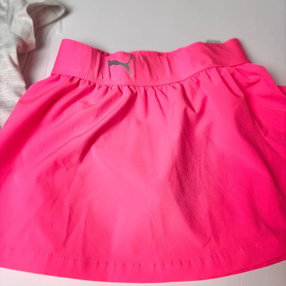 Puma Girls 2 Piece Activewear Set Grey Rainbow Logo Shirt Pink Skort Size 6 - Picture 2 of 7